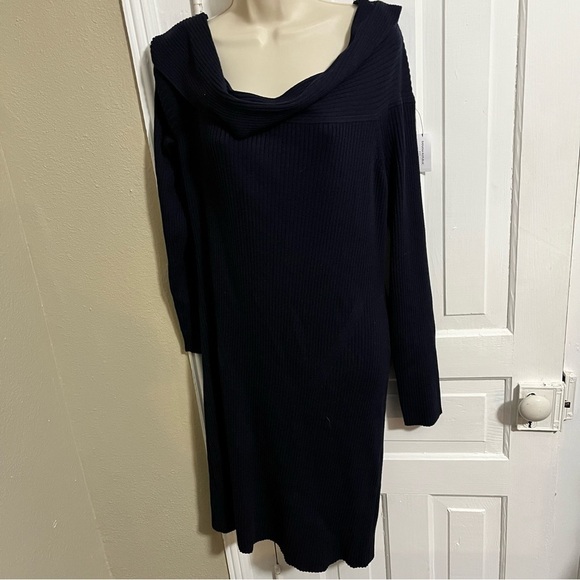 Banana Republic Factory Off Shoulder Mini Sweater Dress Navy Blue XL L1 - Picture 2 of 8